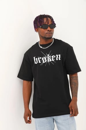 Erkek Baskılı T-Shirt Kısa Kol Bisiklet Yaka Regular Fit Rahat Kalıp Günlük Tişört - Siyah
