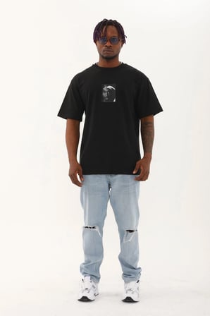 Erkek Kısa Kol Yazlık Tişört Bisiklet Yaka Baskılı Oversize T-Shirt - Siyah
