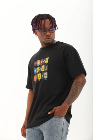 Erkek Kısa kol Baskılı Bisiklet Yaka T-Shirt - Siyah