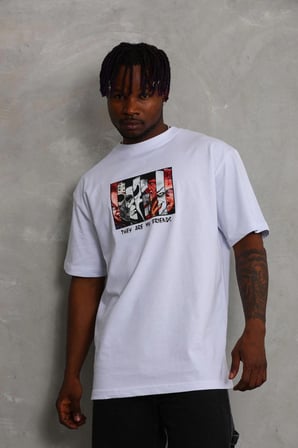 Erkek Baskılı T-Shirt Kısa Kol Bisiklet Yaka Regular Fit Rahat Kalıp Günlük Tişört - Beyaz