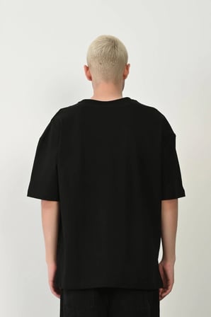 Erkek Baskılı T-Shirt Kısa Kol Bisiklet Yaka Rahat Kalıp Tişört - Siyah