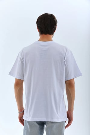 Erkek Düz Yazlık Kısa Kol Tişört Bisiklet Yaka Oversize T-Shirt - Beyaz