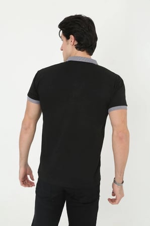 Erkek Polo Yaka tişört Slim Fit Baskılı Kısa kol T-Shirt - Siyah