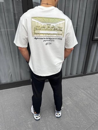Erkek Baskılı T-Shirt Kısa Kol Bisiklet Yaka Regular Fit Rahat Kalıp Günlük Tişört - Beyaz