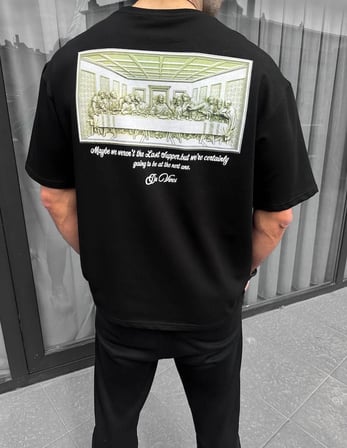 Erkek Baskılı T-Shirt Kısa Kol Bisiklet Yaka Regular Fit Rahat Kalıp Günlük Tişört - Siyah