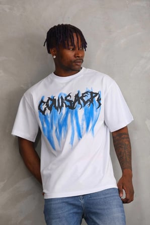 Erkek Baskılı T-Shirt Kısa Kol Bisiklet Yaka Rahat Kalıp Tişört - Beyaz