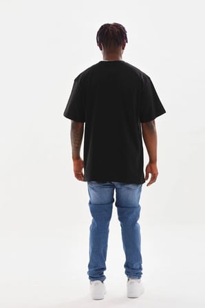Erkek Baskılı T-Shirt Kısa Kol Bisiklet Yaka Rahat Kalıp Günlük Tişört - Siyah