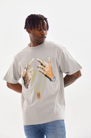 Erkek Baskılı T-Shirt Kısa Kol Bisiklet Yaka Rahat Kalıp Tişört - Gri