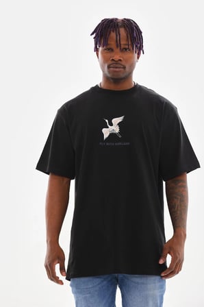 Erkek Baskılı T-Shirt Yazlık Kısa Kol Bisiklet Yaka Tişört - Siyah