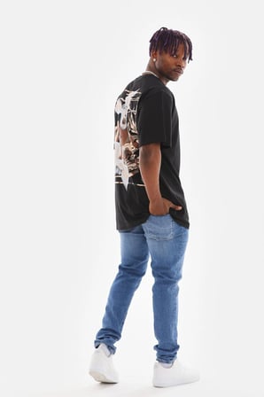 Erkek Baskılı T-Shirt Yazlık Kısa Kol Bisiklet Yaka Tişört - Siyah