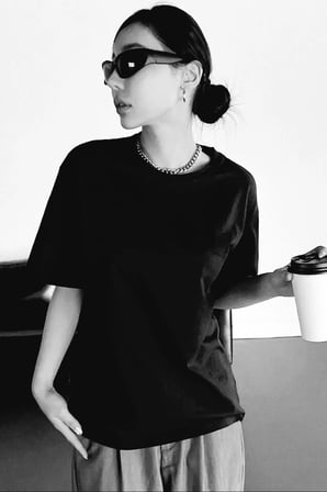 Kadın Baskılı T-Shirt Kısa Kol Bisiklet Yaka Oversize Rahat Kalıp Tişört T-Shirt - Siyah