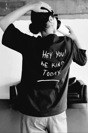 Kadın Baskılı T-Shirt Kısa Kol Bisiklet Yaka Oversize Rahat Kalıp Tişört T-Shirt - Siyah