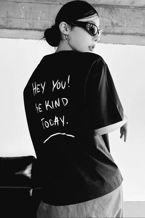 Kadın Baskılı T-Shirt Kısa Kol Bisiklet Yaka Oversize Rahat Kalıp Tişört T-Shirt - Siyah
