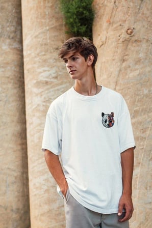 Erkek Baskılı T-Shirt Kısa Kol Bisiklet Yaka Regular Fit Rahat Kalıp Tişört -  Beyaz