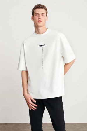Erkek Baskılı T-Shirt Kısa Kol Bisiklet Yaka Regular Fit Rahat Kalıp Tişört - Beyaz