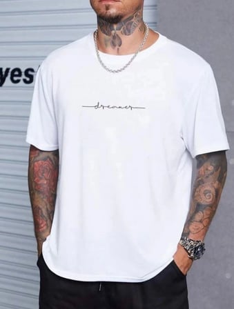 Erkek Baskılı T-Shirt Kısa Kol Bisiklet Yaka Regular Fit Rahat Kalıp Tişört - Beyaz