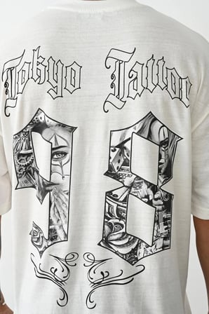 Erkek Kısa Kol Yazlık Tişört Bisiklet Yaka Baskılı Oversize T-Shirt - Beyaz