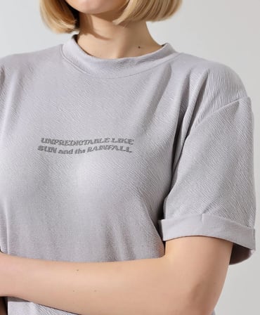 Kadın Bisiklet Yaka Baskılı Slim Fit T-Shirt - Boyalı Gri