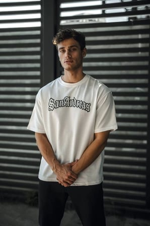 Erkek Kısa Kol Yazlık Tişört Bisiklet Yaka Baskılı Oversize T-Shirt - Beyaz