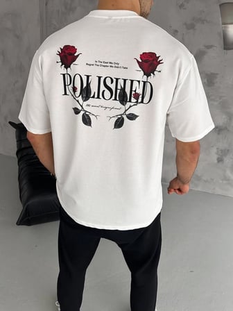 Erkek Kısa Kol Yazlık Tişört Bisiklet Yaka Baskılı Oversize T-Shirt - Beyaz