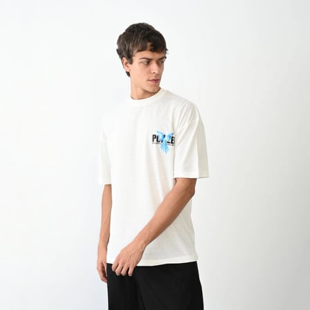 Erkek Baskılı T-Shirt Kısa Kol Bisiklet Yaka Regular Fit Rahat Kalıp Günlük Tişört - Beyaz