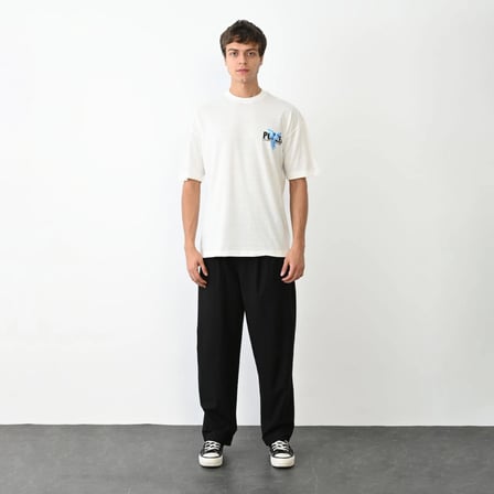 Erkek Baskılı T-Shirt Kısa Kol Bisiklet Yaka Regular Fit Rahat Kalıp Günlük Tişört - Beyaz
