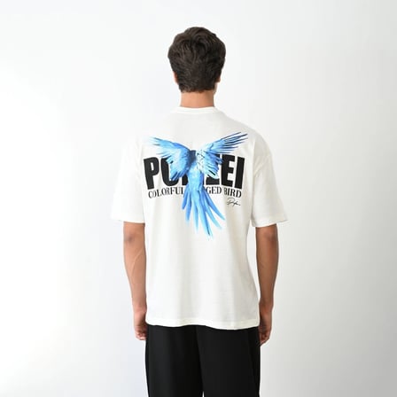 Erkek Baskılı T-Shirt Kısa Kol Bisiklet Yaka Regular Fit Rahat Kalıp Günlük Tişört - Beyaz