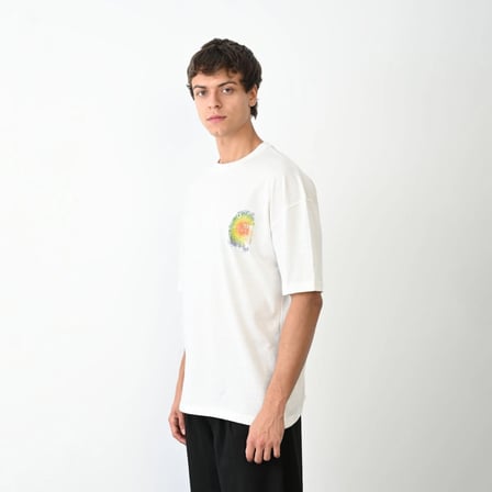 Erkek Kısa Kol Yazlık Tişört Bisiklet Yaka Baskılı Oversize T-Shirt - Beyaz