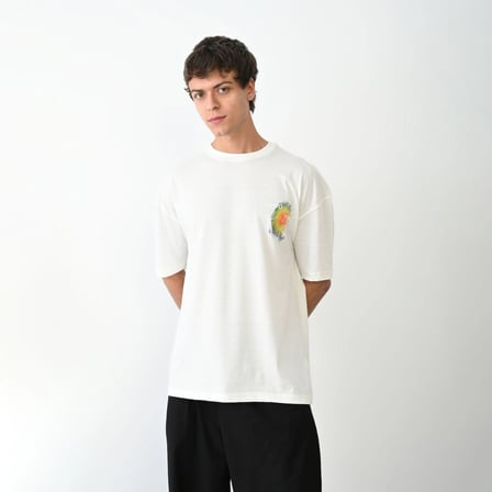 Erkek Kısa Kol Yazlık Tişört Bisiklet Yaka Baskılı Oversize T-Shirt - Beyaz