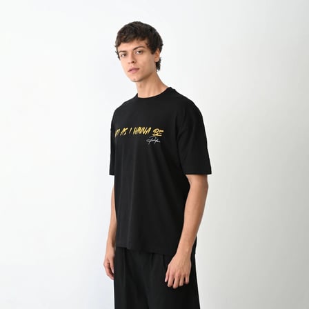 Erkek Baskılı T-Shirt Kısa Kol Bisiklet Yaka Regular Fit Rahat Kalıp Günlük Tişört - Siyah