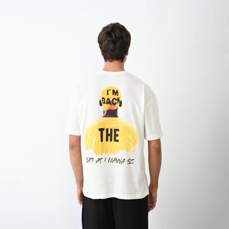 Erkek Baskılı T-Shirt Kısa Kol Bisiklet Yaka Regular Fit Rahat Kalıp Günlük Tişört- Beyaz