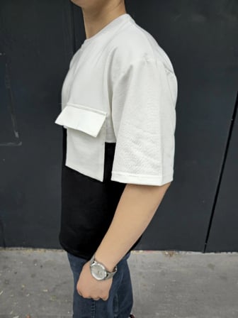 Erkek Kısa Kol Yazlık Tişört Torba Cepli Parçalı T-Shirt - Siyah