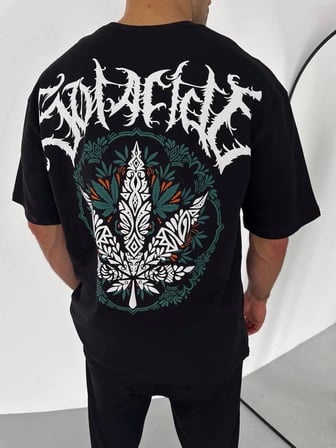 Erkek Baskılı T-Shirt Kısa Kol Bisiklet Yaka Regular Fit Rahat Kalıp Günlük Tişört - Siyah
