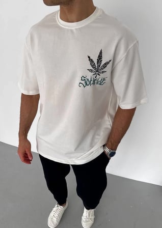 Erkek Baskılı T-Shirt Kısa Kol Bisiklet Yaka Regular Fit Rahat Kalıp Günlük Tişört - Beyaz