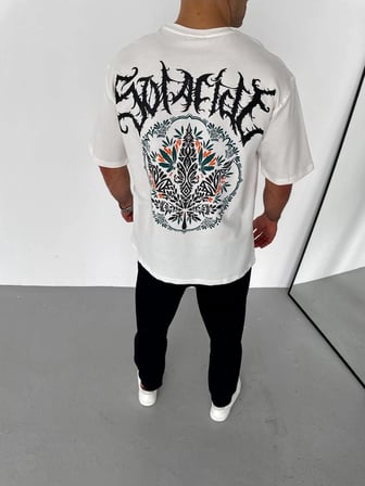 Erkek Baskılı T-Shirt Kısa Kol Bisiklet Yaka Regular Fit Rahat Kalıp Günlük Tişört - Beyaz