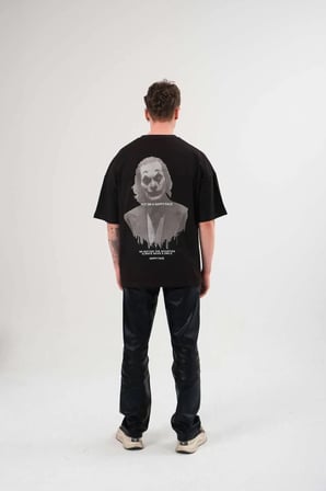 Kadın Baskılı T-Shirt Kısa Kol Bisiklet Yaka Oversize Rahat Kalıp Günlük Tişört   - Siyah