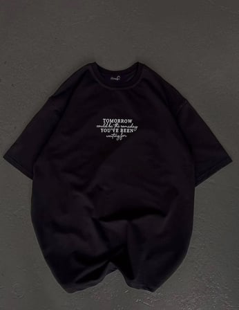 Kadın Baskılı T-Shirt Kısa Kol Bisiklet Yaka Oversize Rahat Kalıp Günlük Tişört   - Siyah