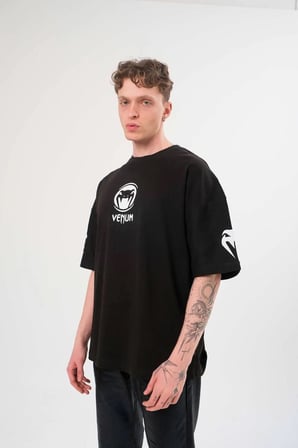 Erkek Kısa Kol Tişört Göğüs ve Kol Bisiklet Yaka Baskılı T-Shirt - Siyah