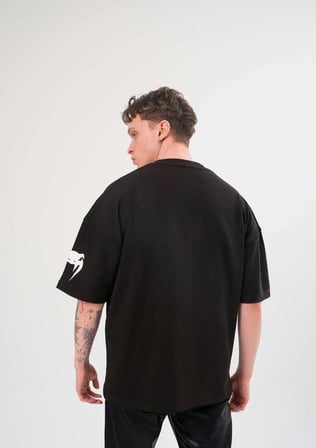 Erkek Kısa Kol Tişört Göğüs ve Kol Bisiklet Yaka Baskılı T-Shirt - Siyah