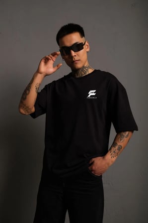 Erkek Kısa Kol Yazlık Tişört Bisiklet Yaka Baskılı Oversize T-Shirt - Siyah
