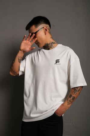 Erkek Kısa Kol Yazlık Tişört Bisiklet Yaka Baskılı Oversize T-Shirt - Beyaz