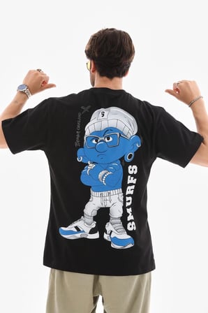 Erkek Kısa Kol Yazlık Tişört Bisiklet Yaka Baskılı Oversize T-Shirt - Siyah