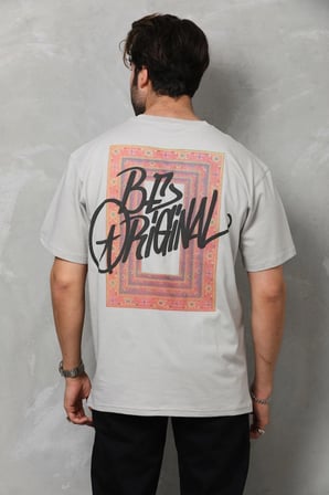 Erkek Baskılı T-Shirt Kısa Kol Bisiklet Yaka Regular Fit Rahat Kalıp Tişört -  Gri