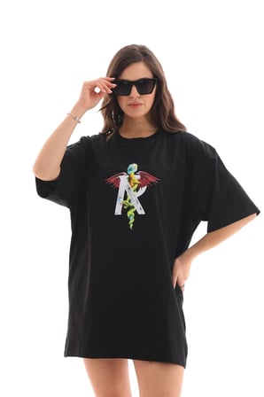Kadın Baskılı T-Shirt Kısa Kol Bisiklet Yaka Regular Fit Rahat Kalıp Günlük Tişört -Siyah