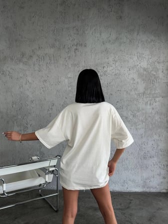 Kadın Düz T-Shirt Kısa Kol Bisiklet Yaka Oversize Rahat Kalıp Günlük Tişört - Beyaz