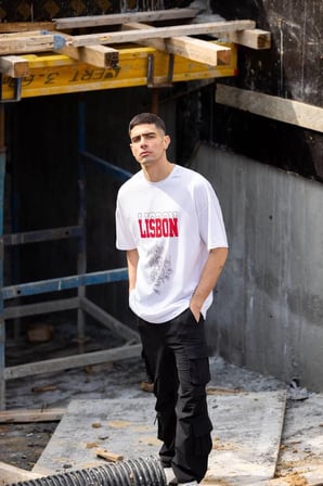 Erkek Kısa Kol Yazlık Tişört Bisiklet Yaka Baskılı Oversize T-Shirt - Beyaz