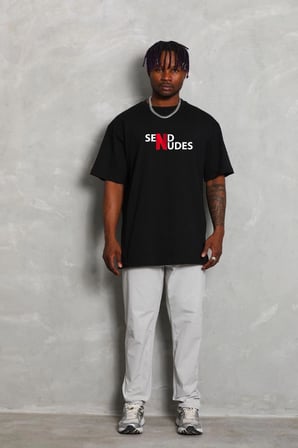 Erkek Kısa Kol Yazlık Tişört Bisiklet Yaka Baskılı Oversize T-Shirt - Siyah