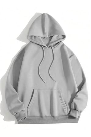 Kadın Kapüşonlu Kanguru Cepli  İplik Pamuklu Düz Hoodie Sweatshirt - Gri