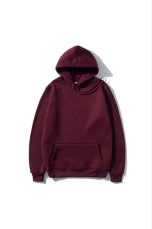 Kadın  İplik Pamuklu Kapüşonlu Kanguru Cepli Düz Hoodie Sweatshirt - Bordo