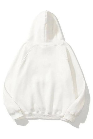 Kadın Kapüşonlu Kanguru Cepli  İplik Pamuklu Düz Hoodie Sweatshirt - Beyaz